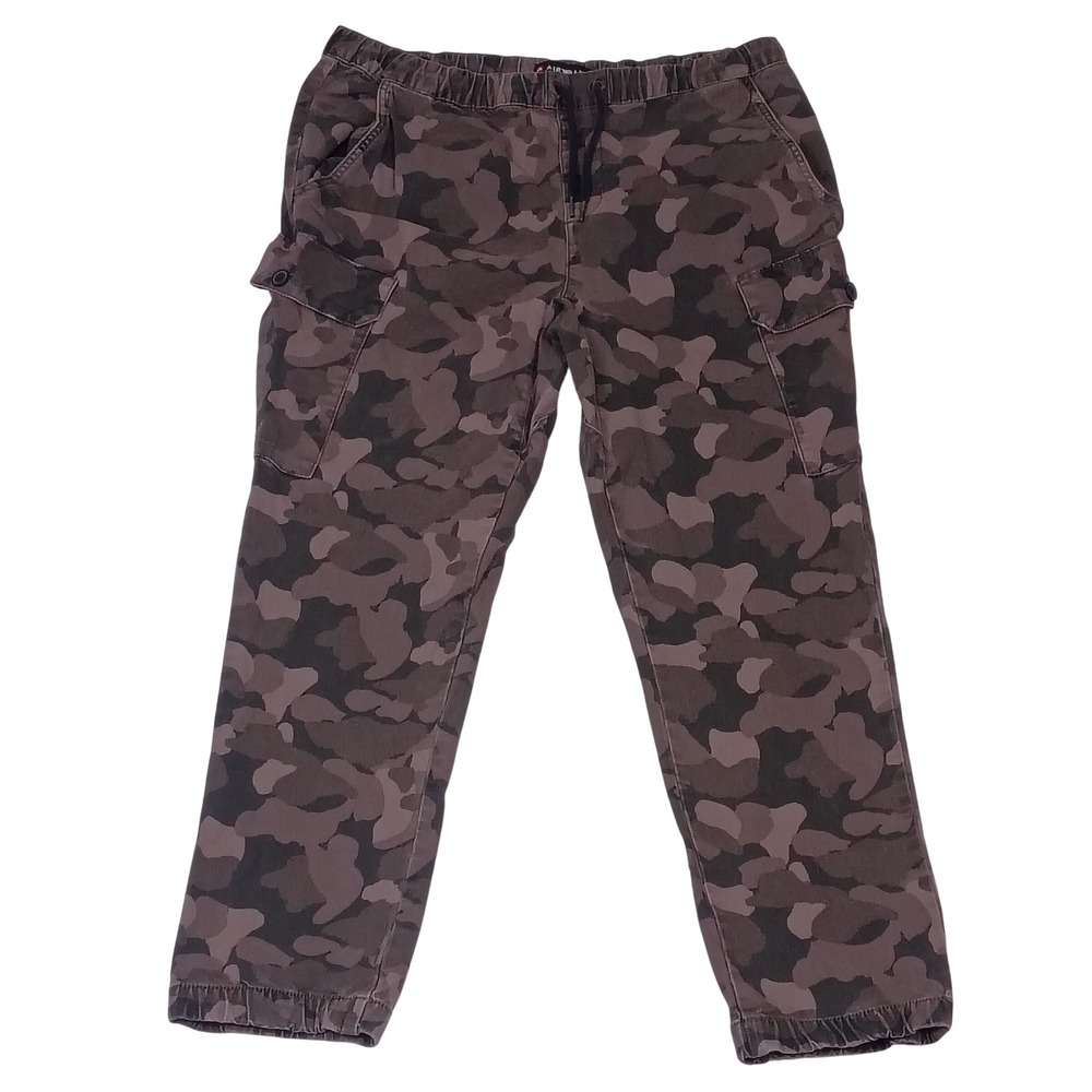 Airwalk Mens Camo Cargo Jogger Pants Brown Grey L Elastic Waist Drawstring